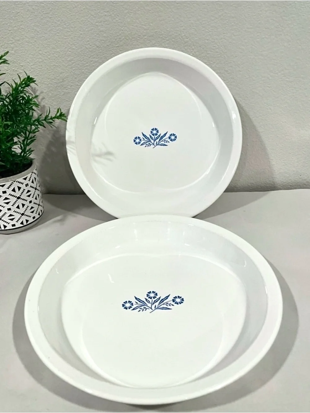 Pair (2) Corningware 9” “Blue Cornflower” Pie Pans Baking Dishes | Vintage | GUC